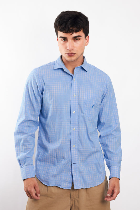 2000 Nautica Sky Blue Plaid Shirt (M/L)