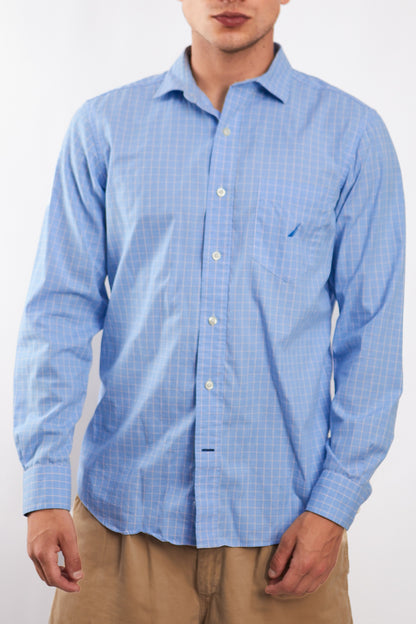 2000 Nautica Sky Blue Plaid Shirt (M/L)
