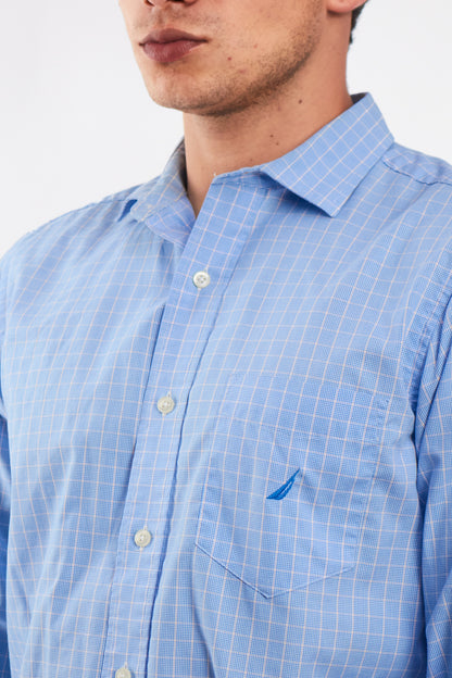 2000 Nautica Sky Blue Plaid Shirt (M/L)