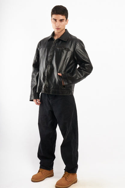 2000 Vintage Guess Vegan Leather Type Harrington Jacket (L/XL)