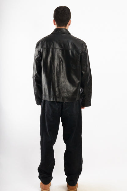 2000 Vintage Guess Vegan Leather Type Harrington Jacket (L/XL)