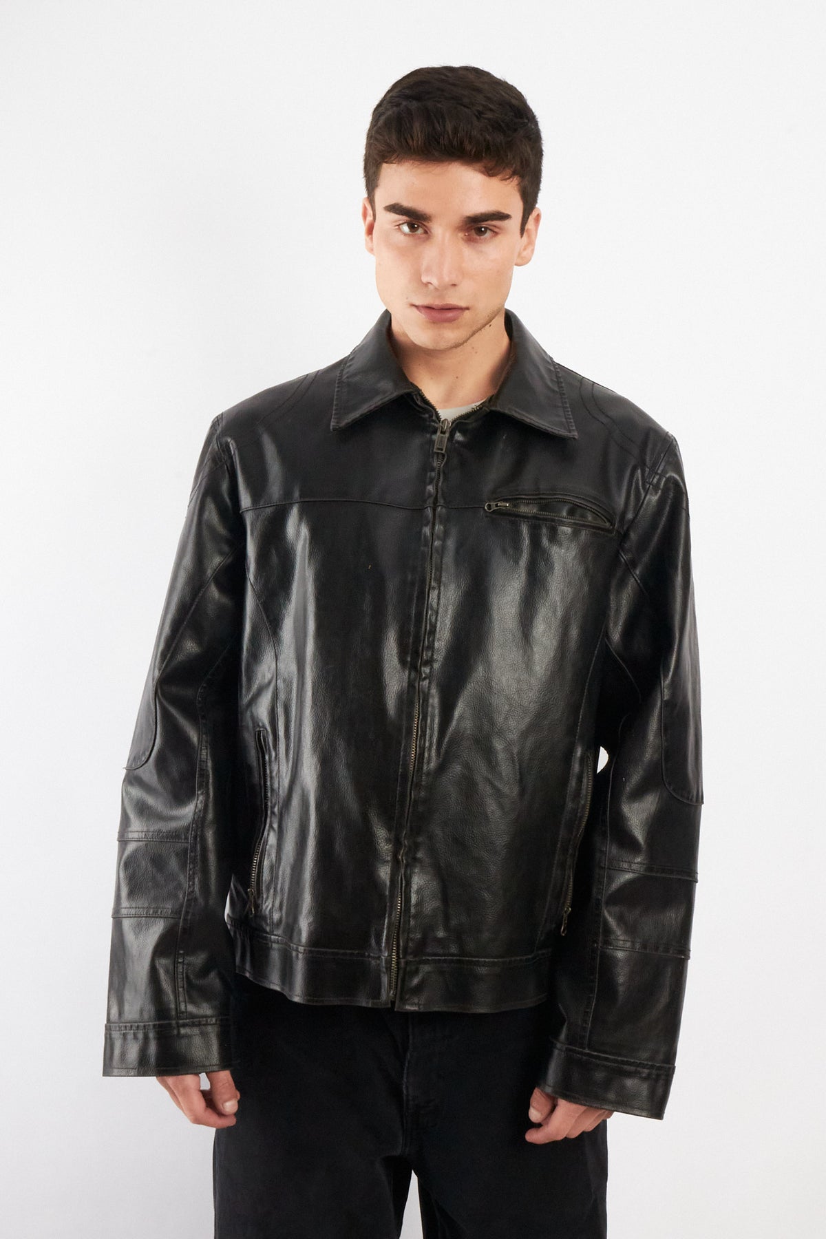 2000 Vintage Guess Vegan Leather Type Harrington Jacket (L/XL)