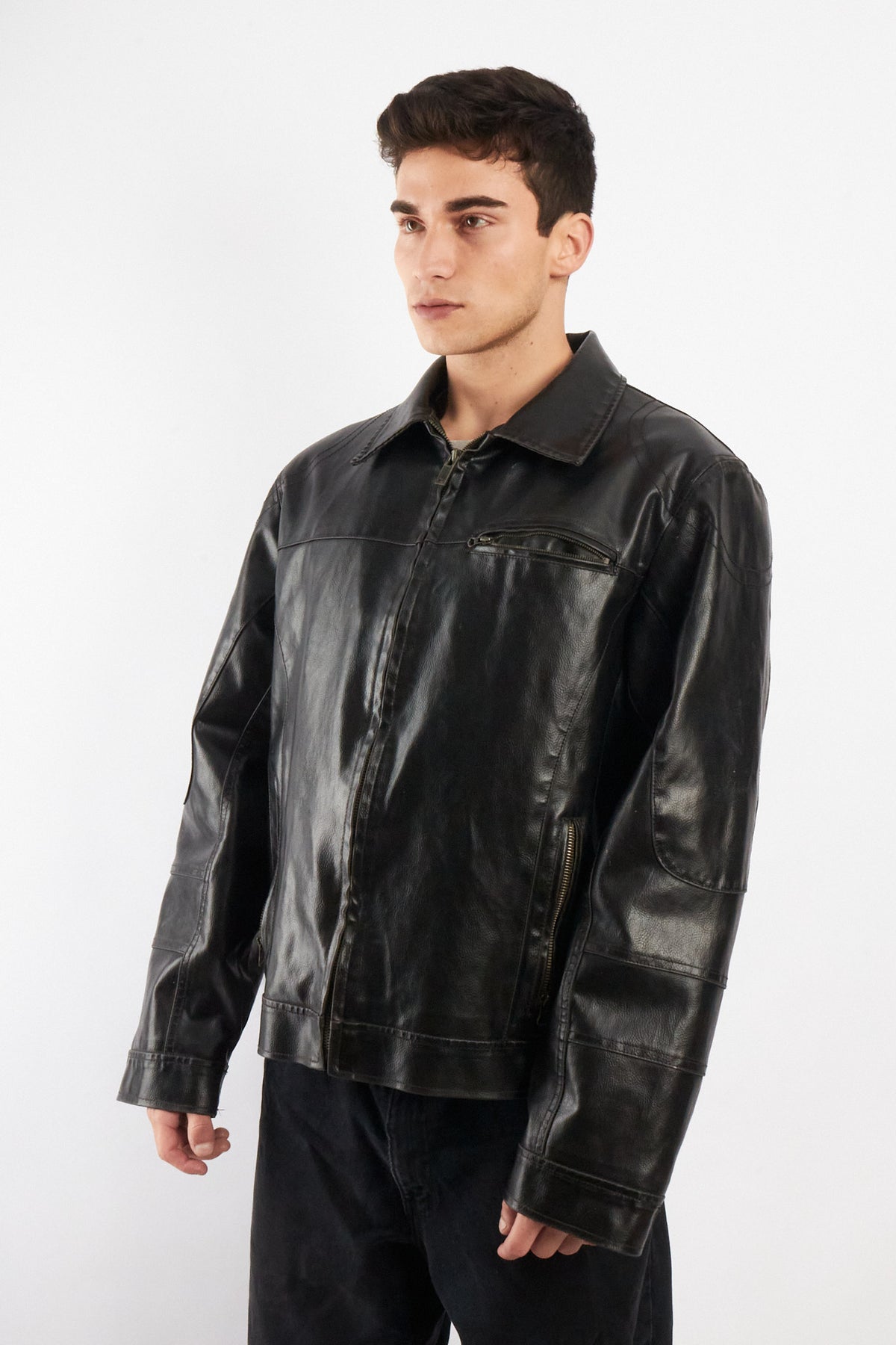 2000 Vintage Guess Vegan Leather Type Harrington Jacket (L/XL)