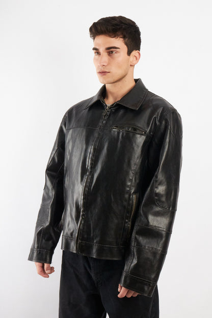 2000 Vintage Guess Vegan Leather Type Harrington Jacket (L/XL)