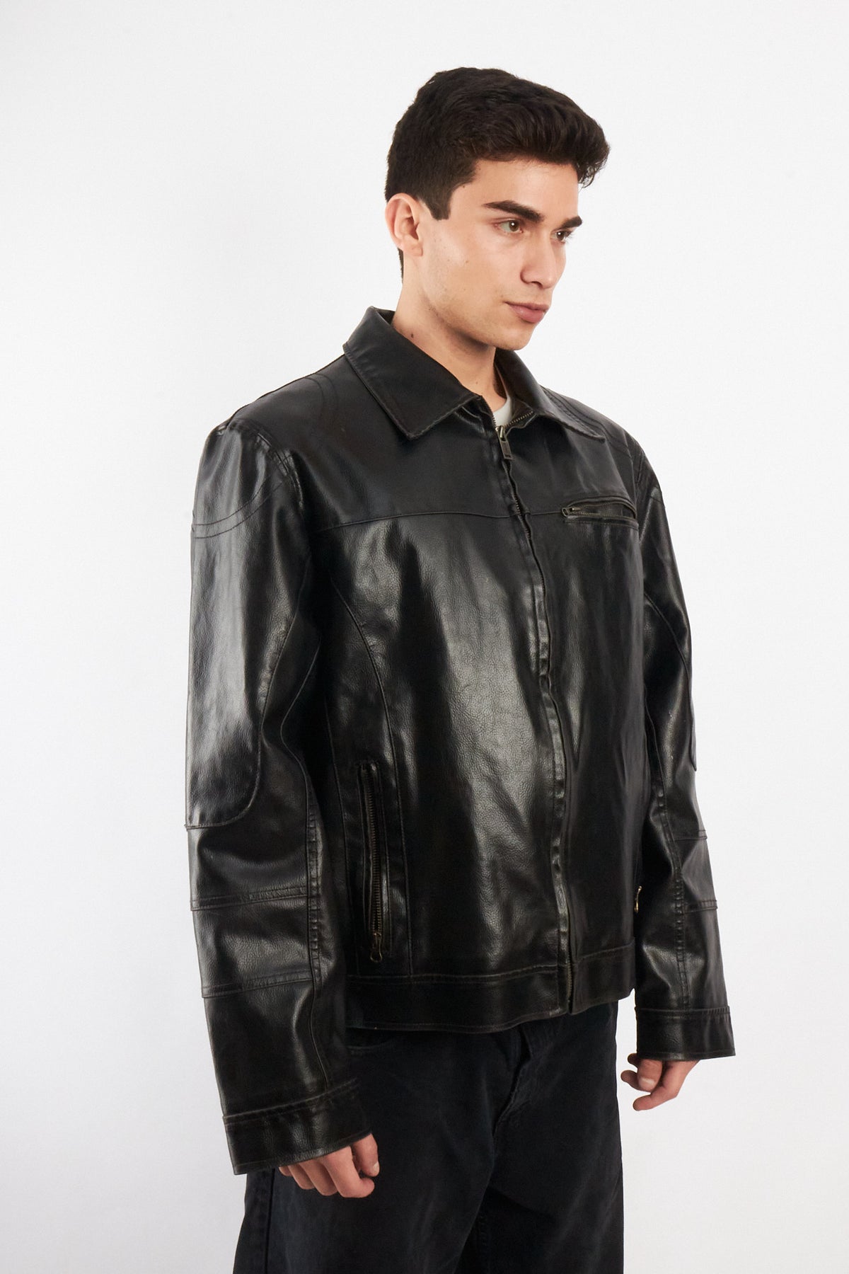 2000 Vintage Guess Vegan Leather Type Harrington Jacket (L/XL)