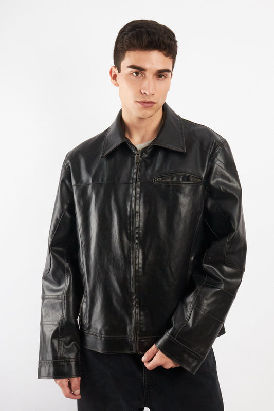 2000 Vintage Guess Vegan Leather Type Harrington Jacket (L/XL)