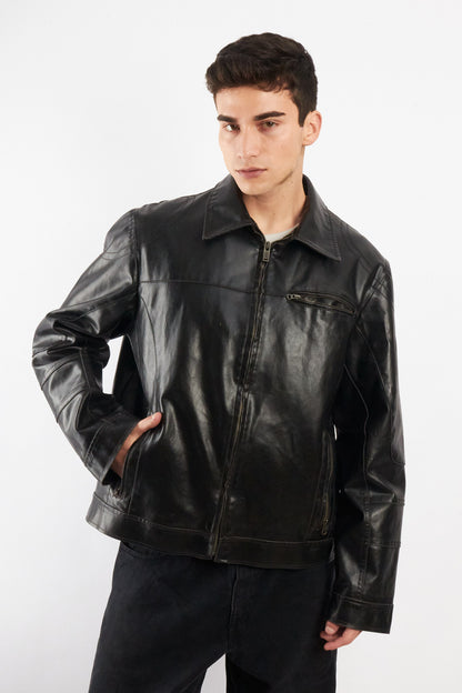 2000 Vintage Guess Vegan Leather Type Harrington Jacket (L/XL)