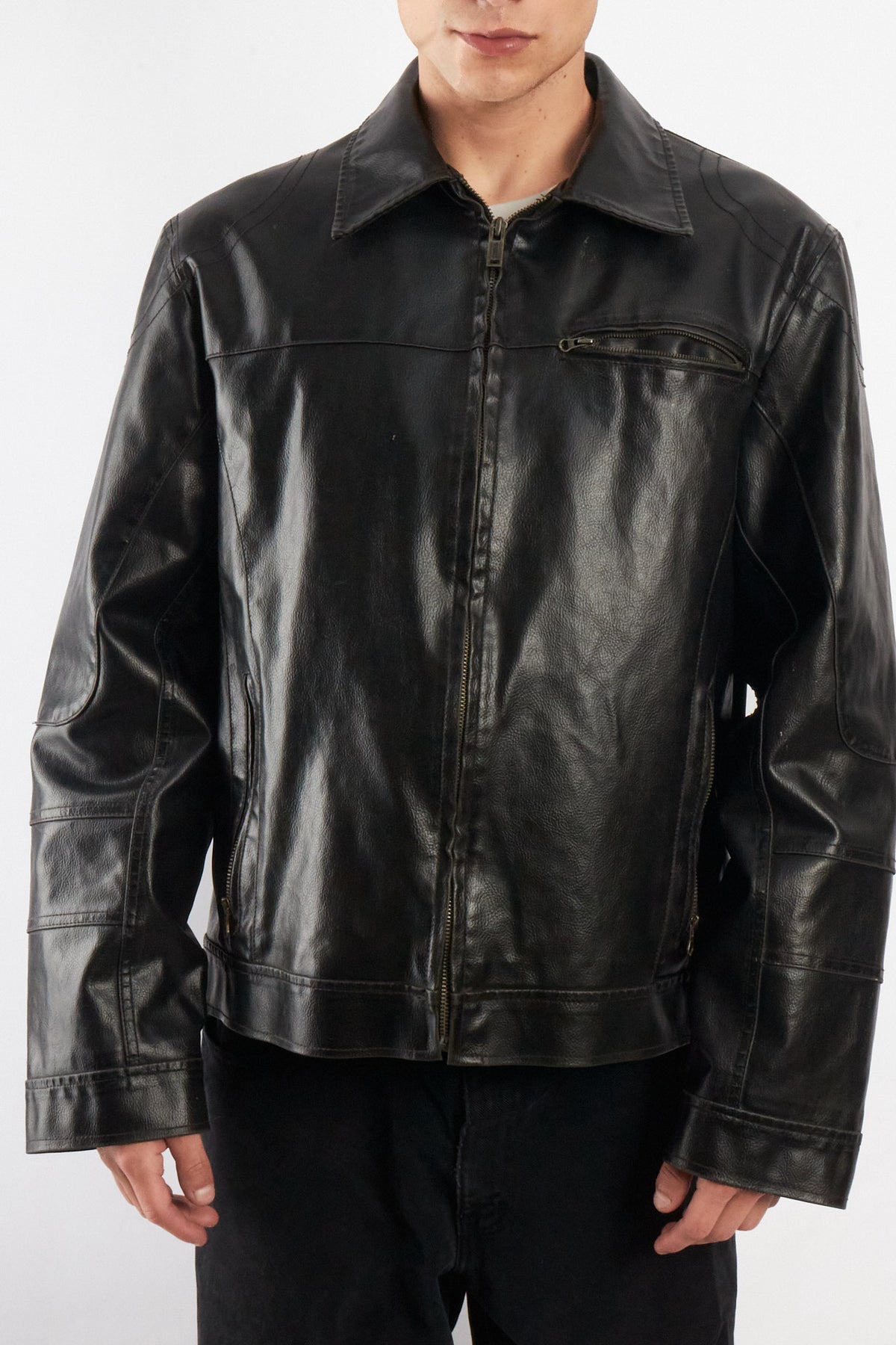 2000 Vintage Guess Vegan Leather Type Harrington Jacket (L/XL)