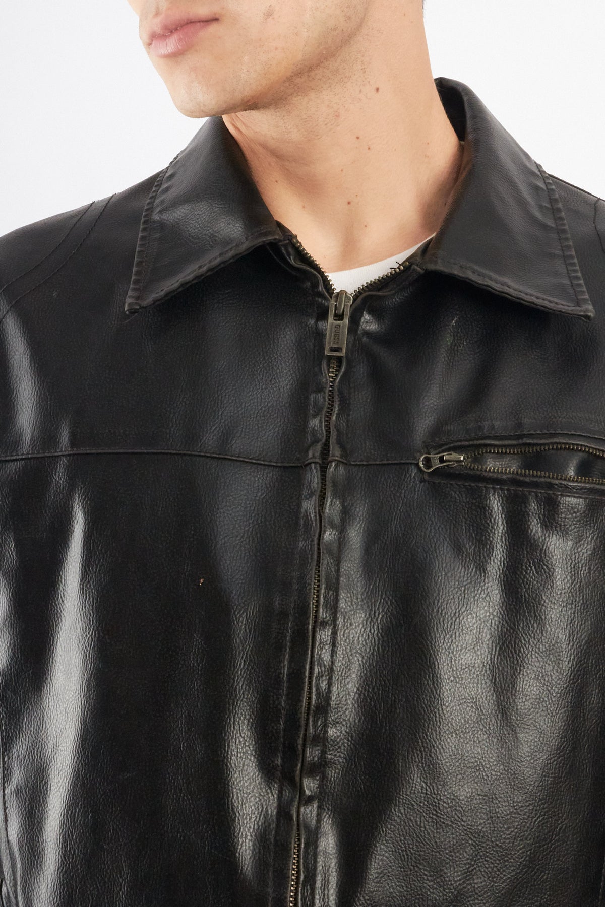 2000 Vintage Guess Vegan Leather Type Harrington Jacket (L/XL)