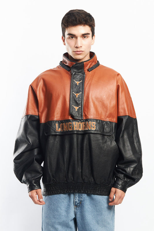 1990 Texas Longhorn Leather Quarter Zip Jacket (L/XL)