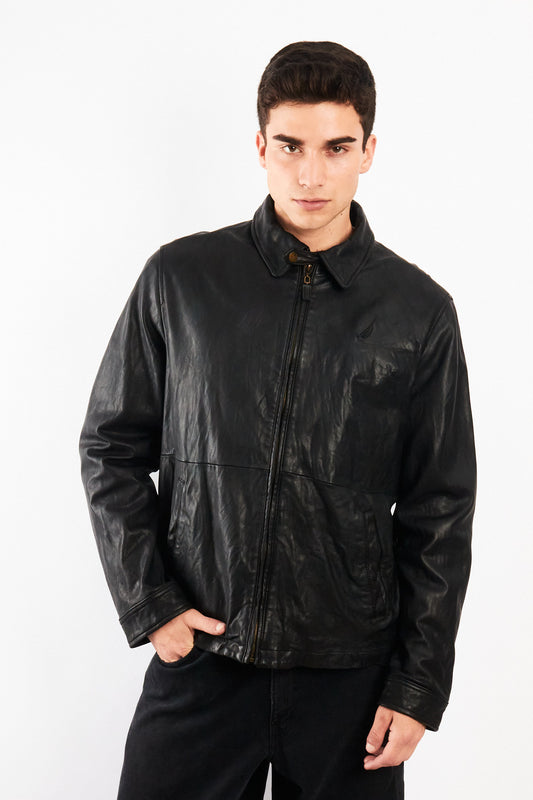 2000 Vintage Nautica Leather Harrington (M)
