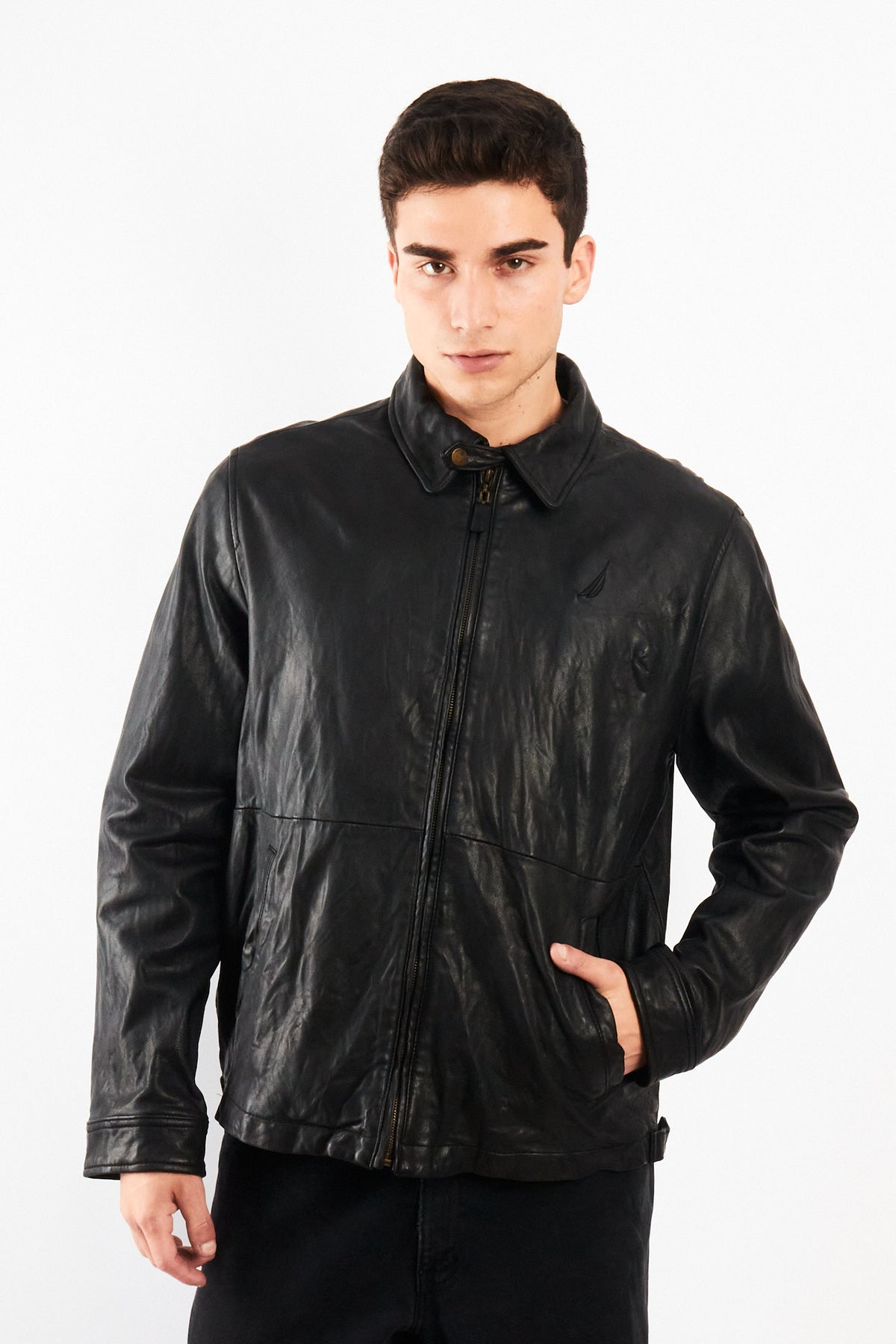 2000 Vintage Nautica Leather Harrington (M)