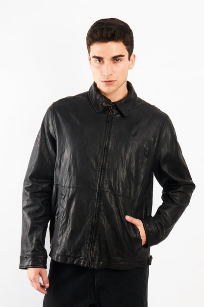 2000 Vintage Nautica Leather Harrington (M)
