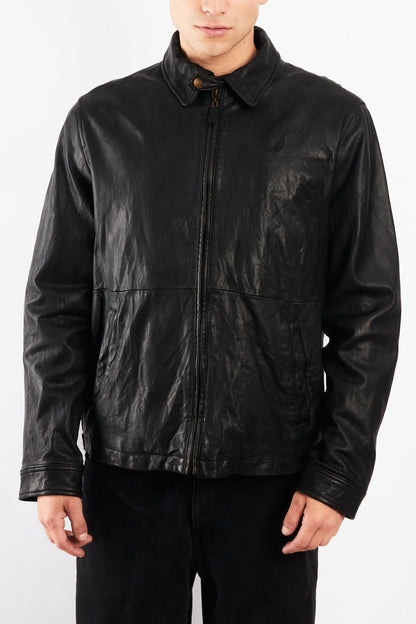 2000 Vintage Nautica Leather Harrington (M)