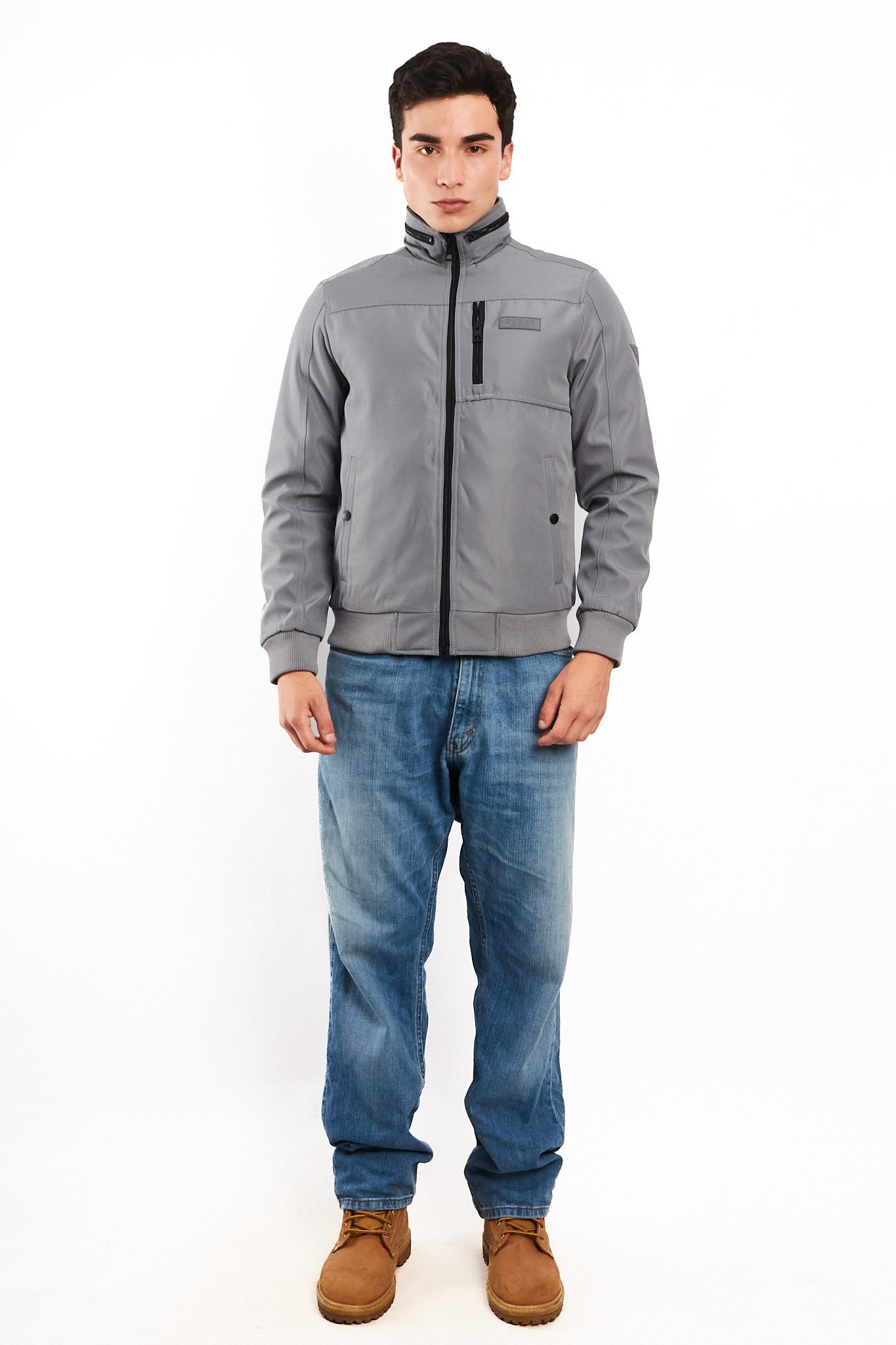 Guess Los Angeles Gray Impermeable Padded Bomber Jacket (S/M)