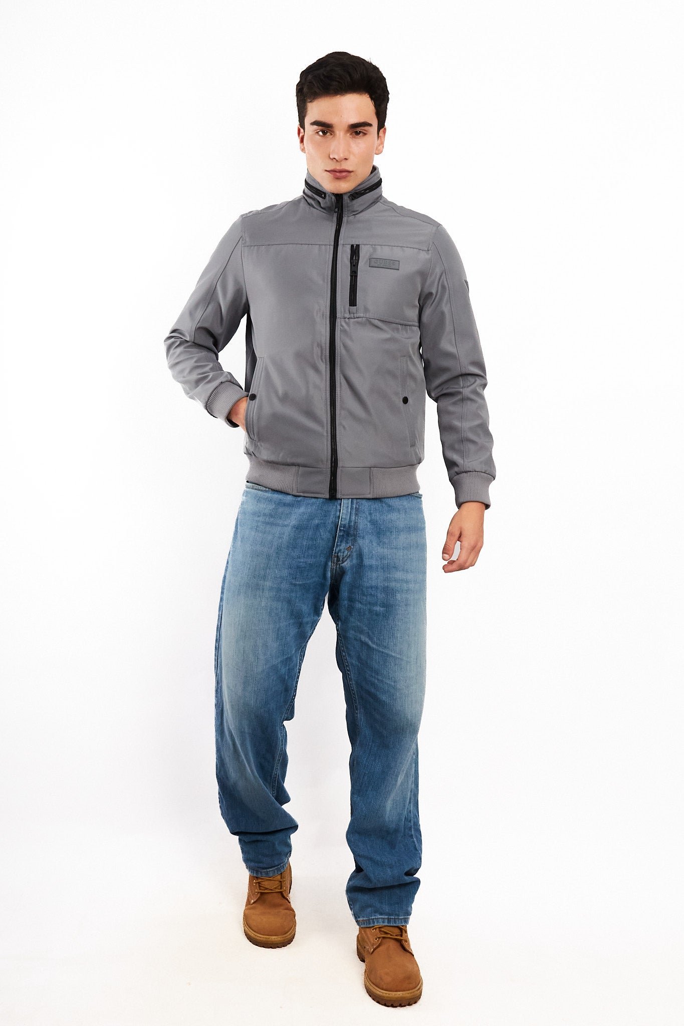 Guess Los Angeles Gray Impermeable Padded Bomber Jacket (S/M)