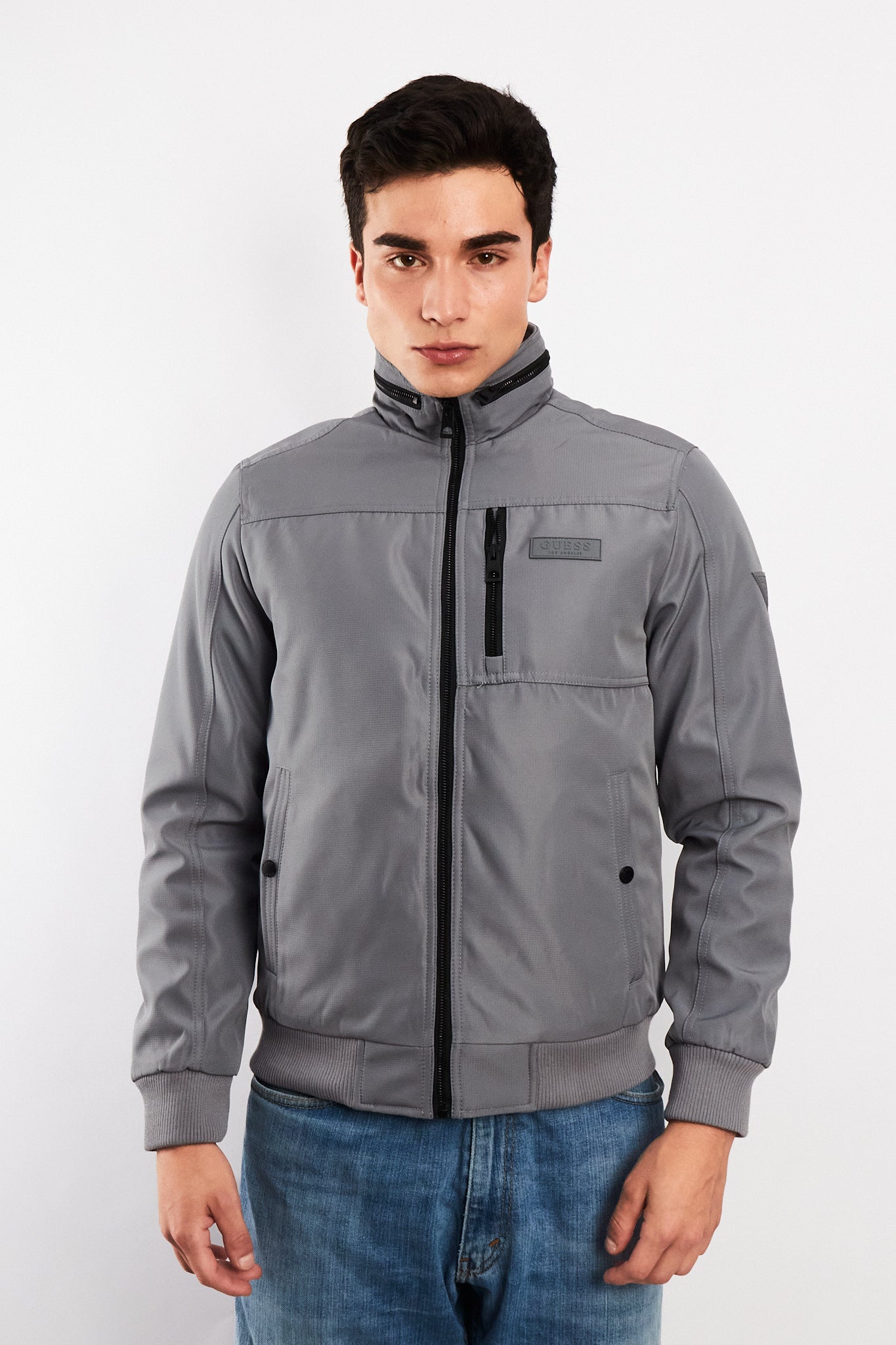 Guess Los Angeles Gray Impermeable Padded Bomber Jacket (S/M)