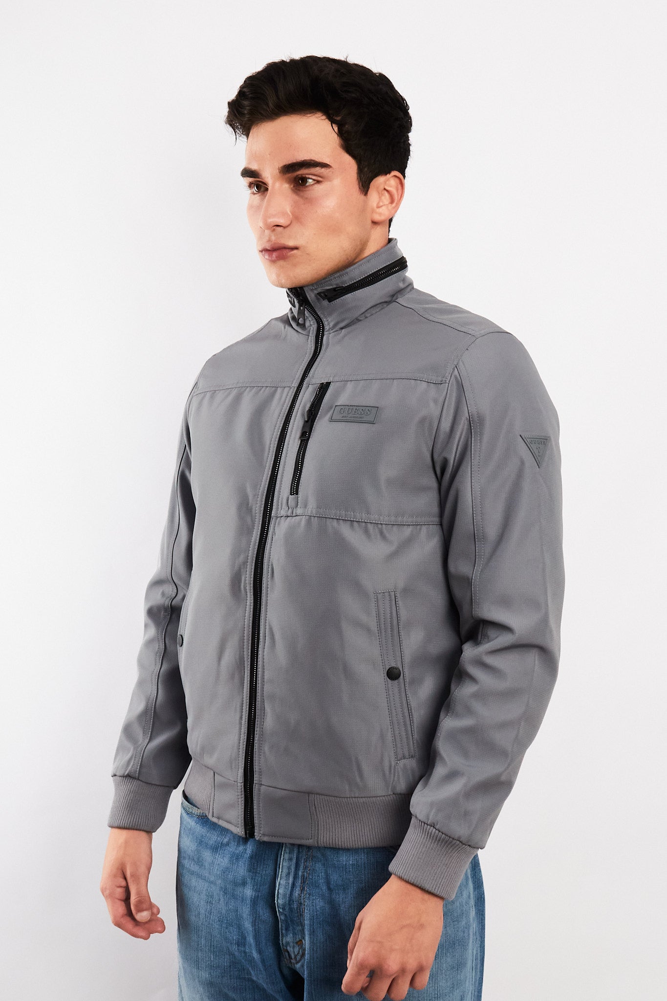 Guess Los Angeles Gray Impermeable Padded Bomber Jacket (S/M)