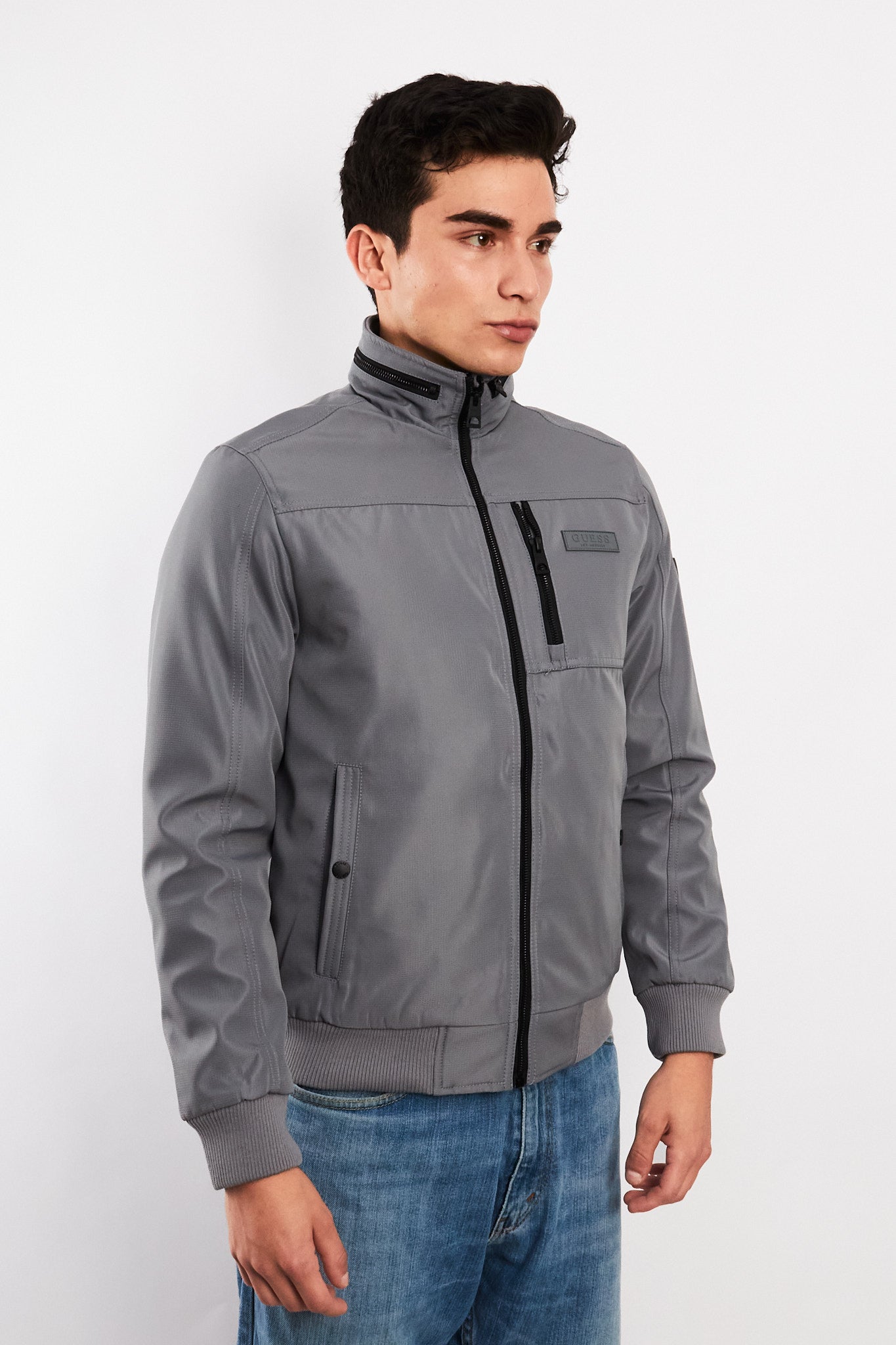 Guess Los Angeles Gray Impermeable Padded Bomber Jacket (S/M)