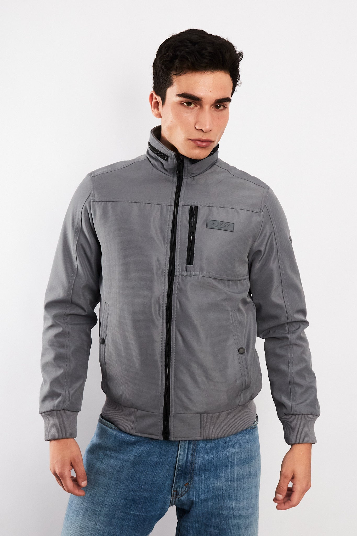 Guess Los Angeles Gray Impermeable Padded Bomber Jacket (S/M)