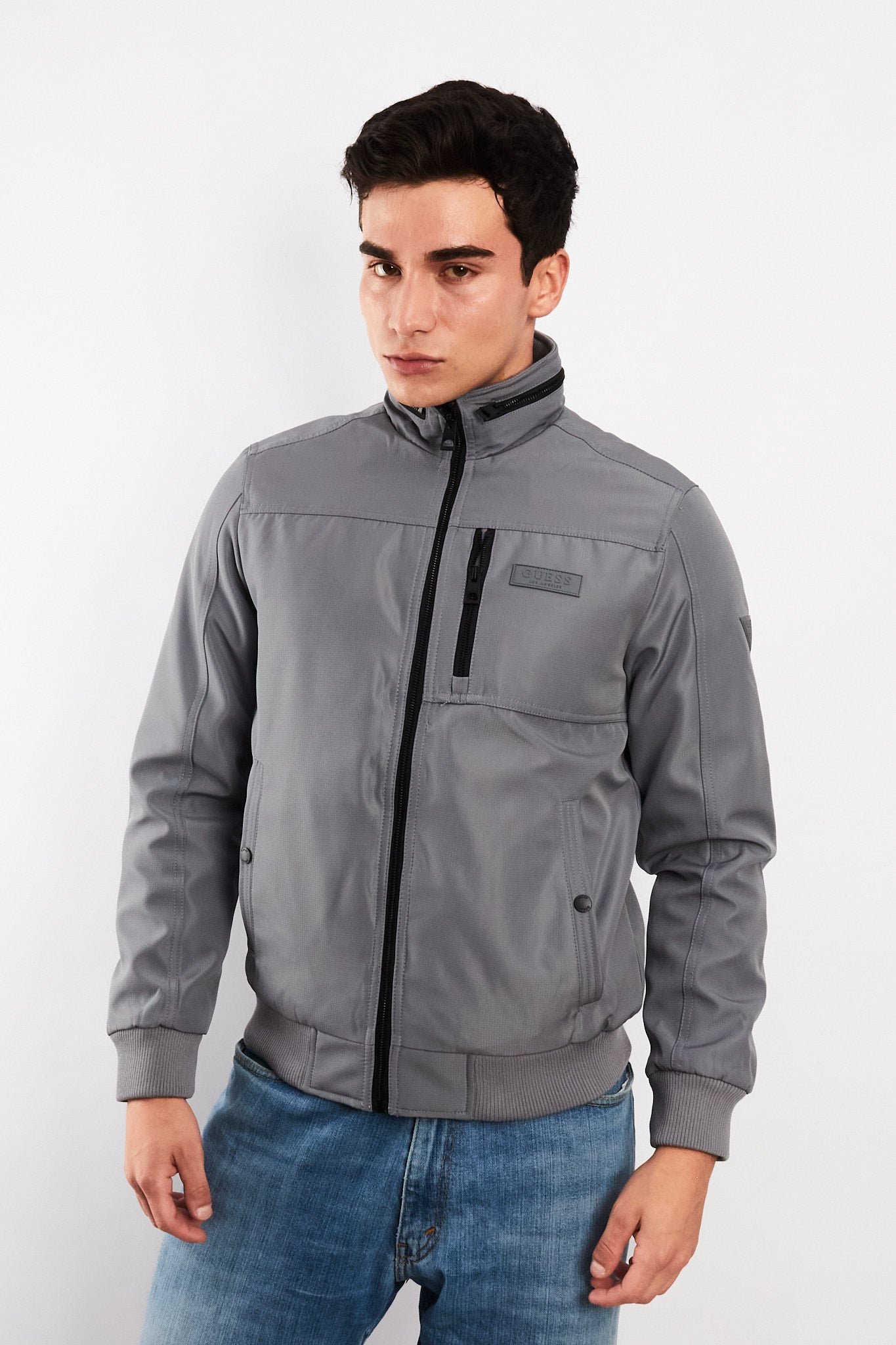 Guess Los Angeles Gray Impermeable Padded Bomber Jacket (S/M)