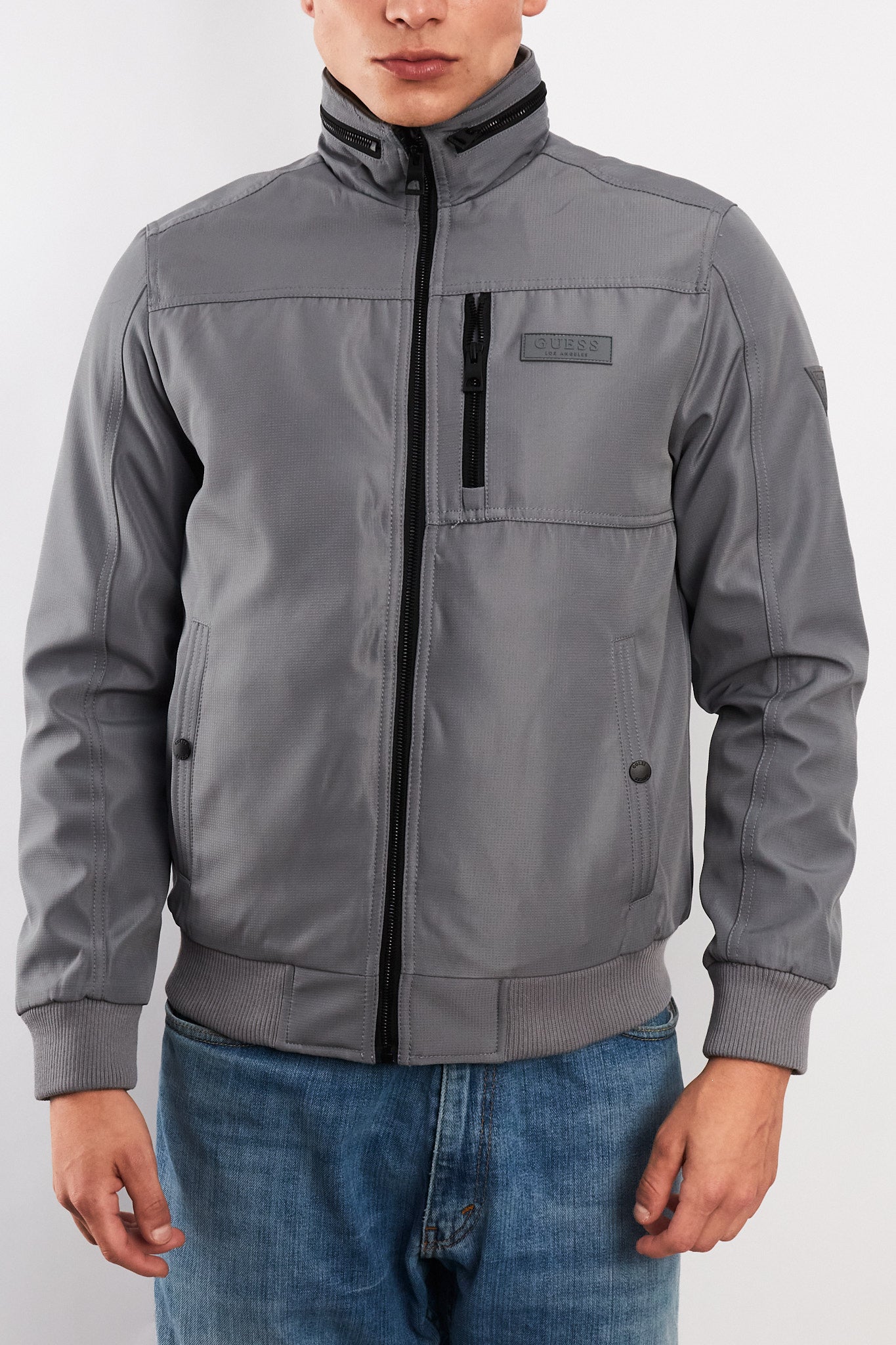 Guess Los Angeles Gray Impermeable Padded Bomber Jacket (S/M)