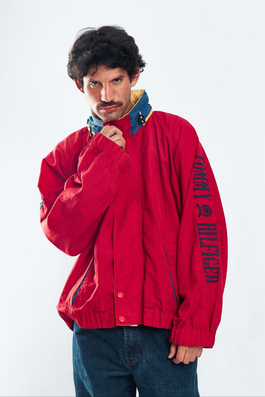 1990 Vintage Red Spell Out Tommy Hilfiger Jacket (XL)
