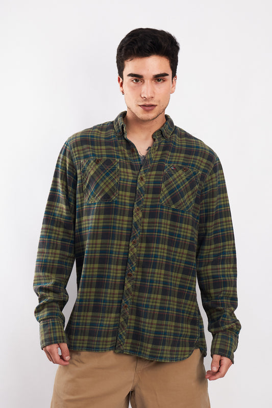 2000 Tommy Hilfiger Green Plaid Flannel (M/L)