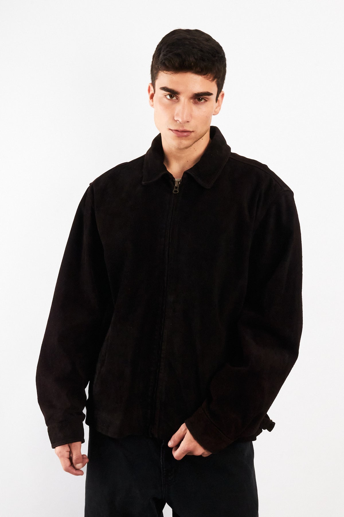 1990 Vintage Tommy Hilfiger Black Suede Harrington Jacket (L/XL)