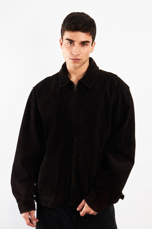 1990 Vintage Tommy Hilfiger Black Suede Harrington Jacket (L/XL)
