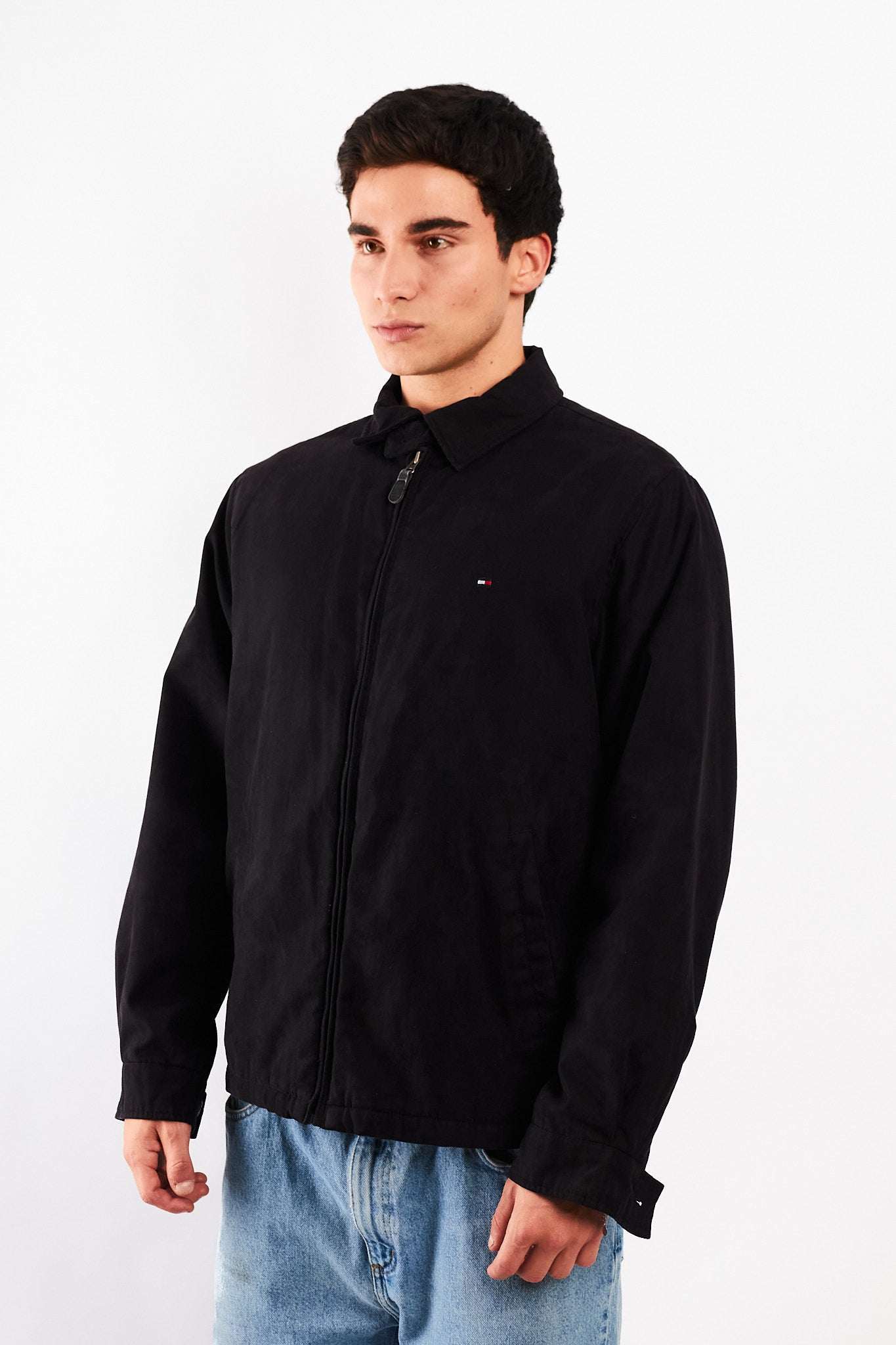 2000 Vintage Tommy Hilfiger Black Peachskin Harrington (M)