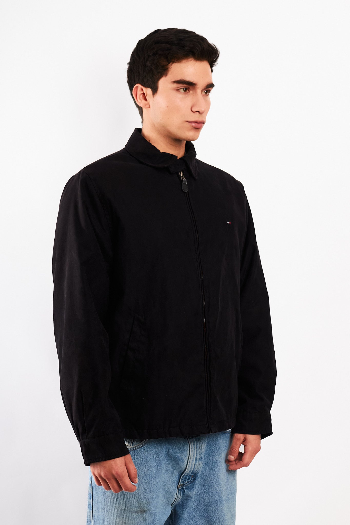 2000 Vintage Tommy Hilfiger Black Peachskin Harrington (M)