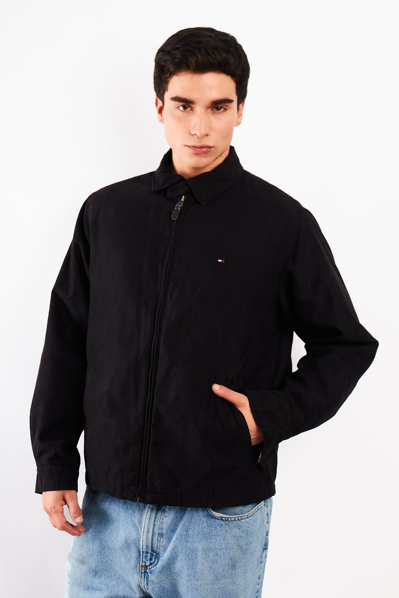 2000 Vintage Tommy Hilfiger Black Peachskin Harrington (M)