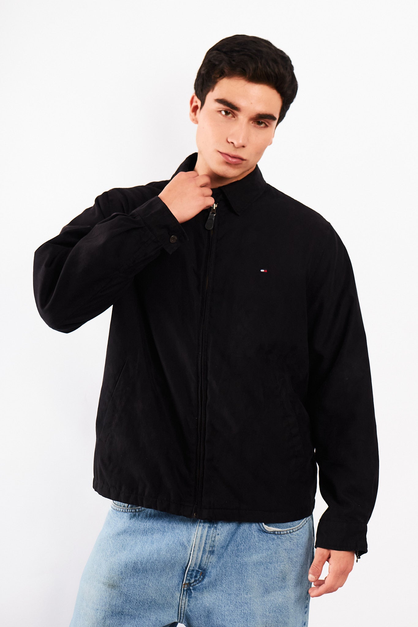 2000 Vintage Tommy Hilfiger Black Peachskin Harrington (M)