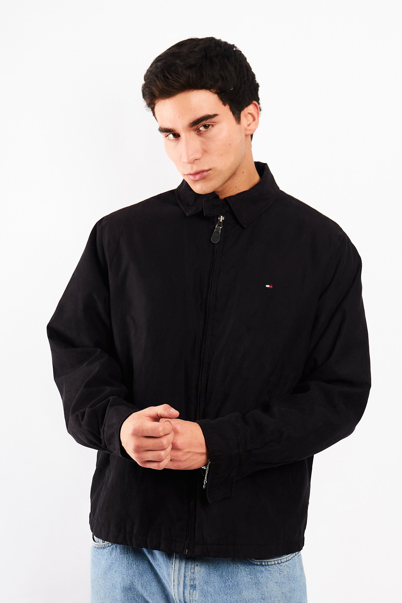 2000 Vintage Tommy Hilfiger Black Peachskin Harrington (M)