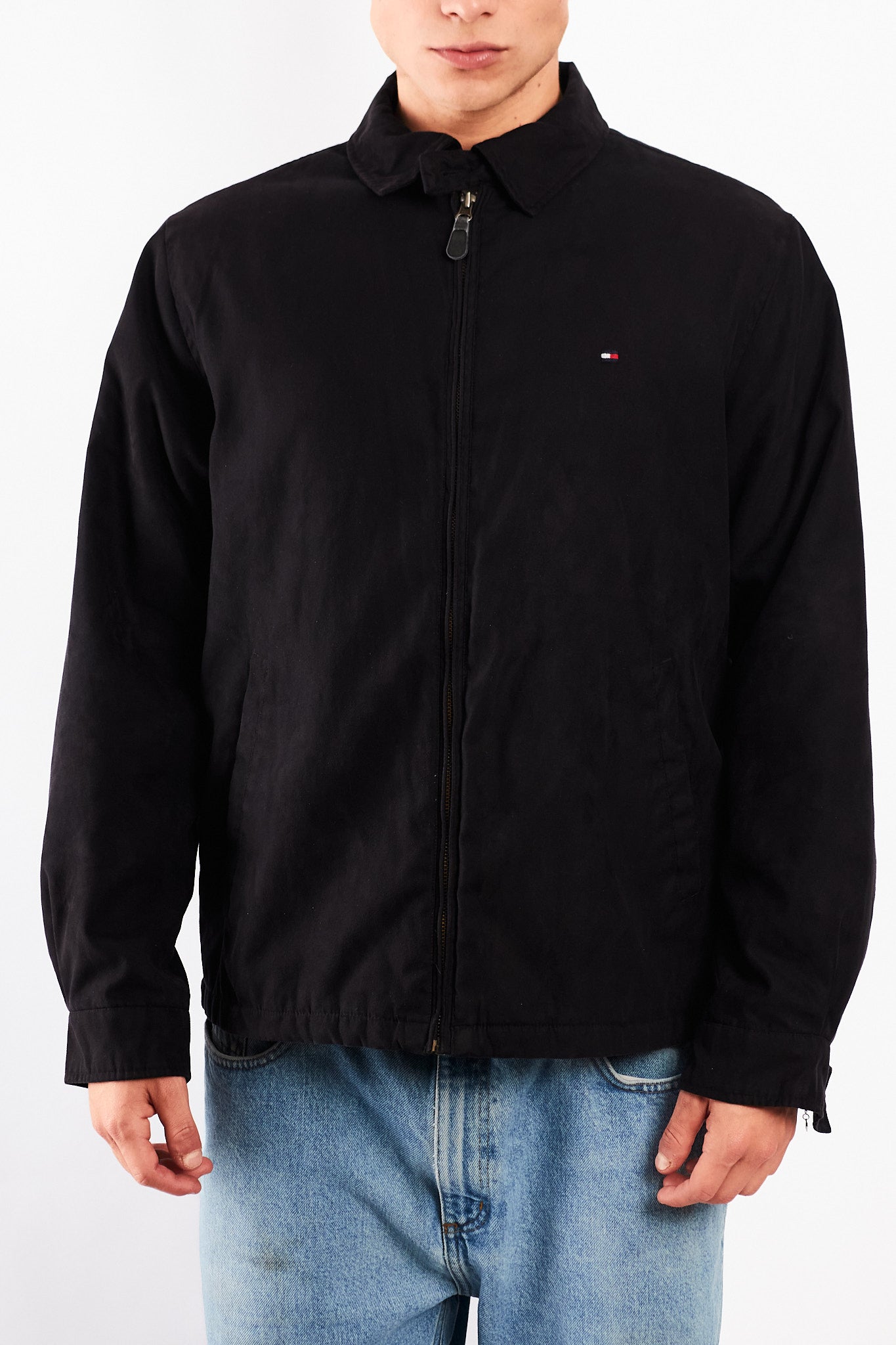 2000 Vintage Tommy Hilfiger Black Peachskin Harrington (M)