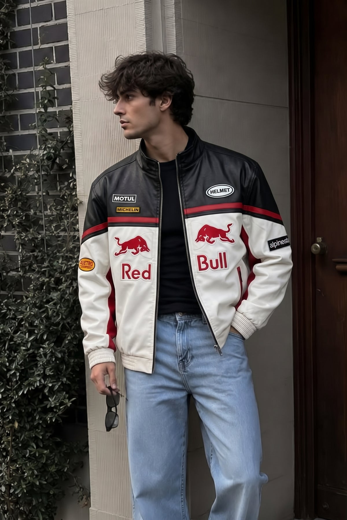 Red Bull Racing Vegan White Edition Leather Racer Jacket