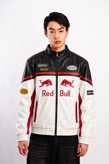 Red Bull Racing Vegan White Edition Leather Racer Jacket