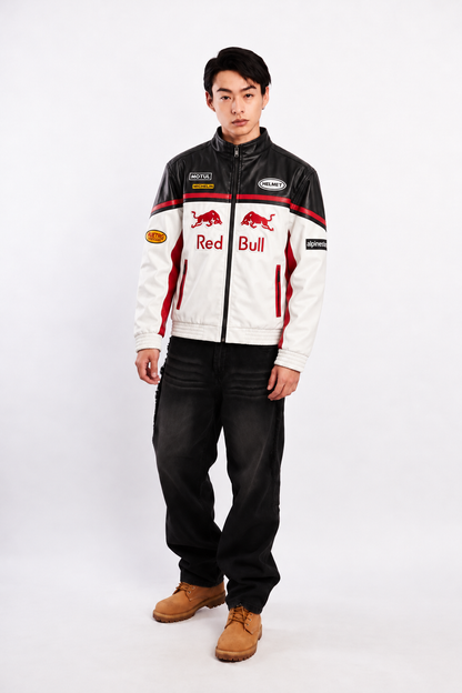 Red Bull Racing Vegan White Edition Leather Racer Jacket