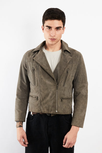 2000 Vintage Levi's Grey Suede Boxy Biker Jacket (XS/S)