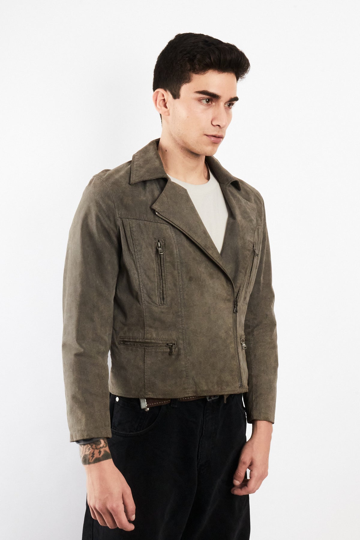 2000 Vintage Levi's Grey Suede Boxy Biker Jacket (XS/S)
