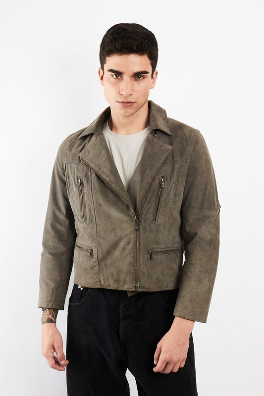 2000 Vintage Levi's Grey Suede Boxy Biker Jacket (XS/S)