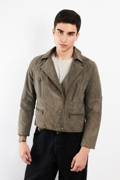 2000 Vintage Levi's Grey Suede Boxy Biker Jacket (XS/S)