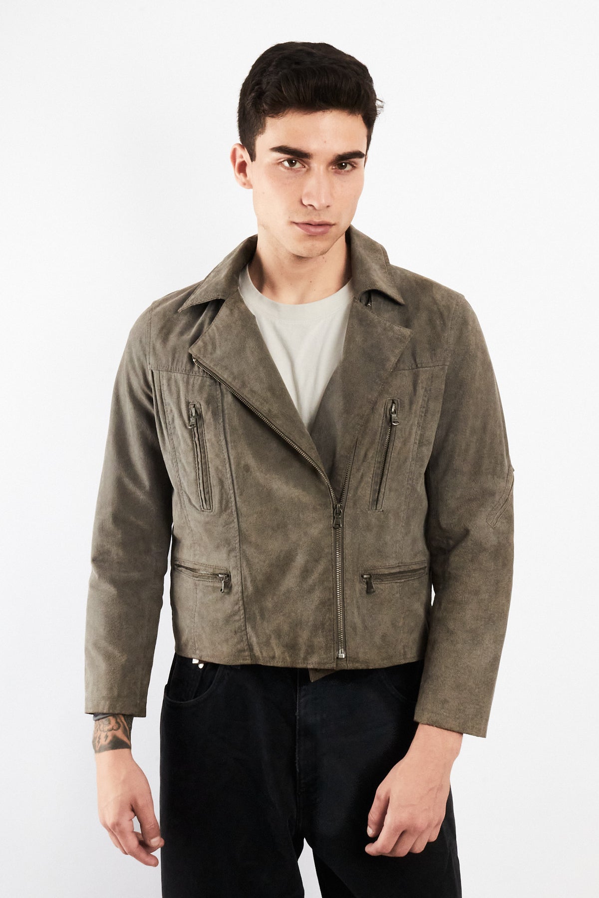2000 Vintage Levi's Grey Suede Boxy Biker Jacket (XS/S)