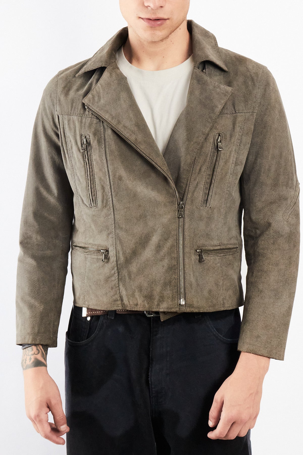 2000 Vintage Levi's Grey Suede Boxy Biker Jacket (XS/S)