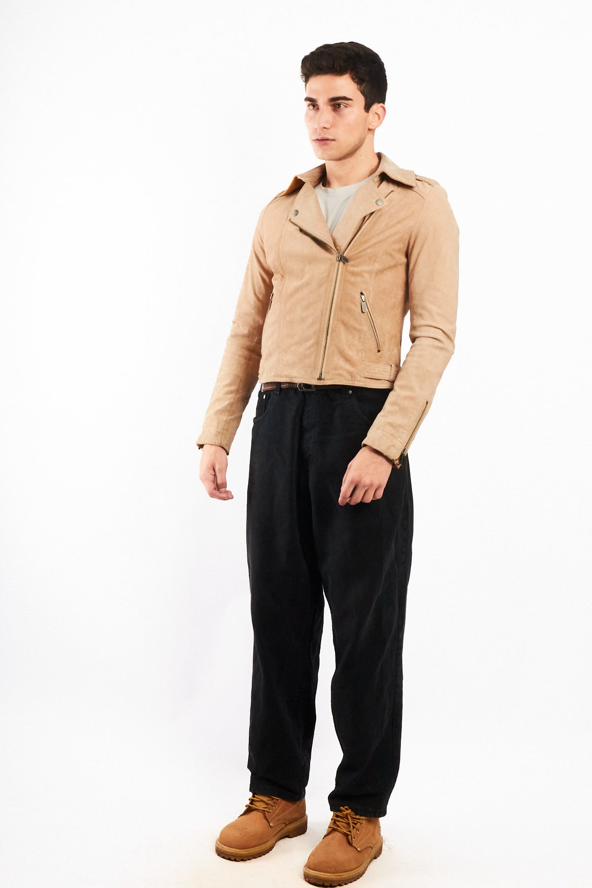 2000 Vintage Tommy Hilfiger Beige Suede Boxy Biker Jacket (S)