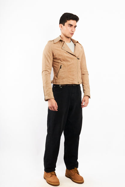 2000 Vintage Tommy Hilfiger Beige Suede Boxy Biker Jacket (S)