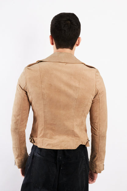 2000 Vintage Tommy Hilfiger Beige Suede Boxy Biker Jacket (S)
