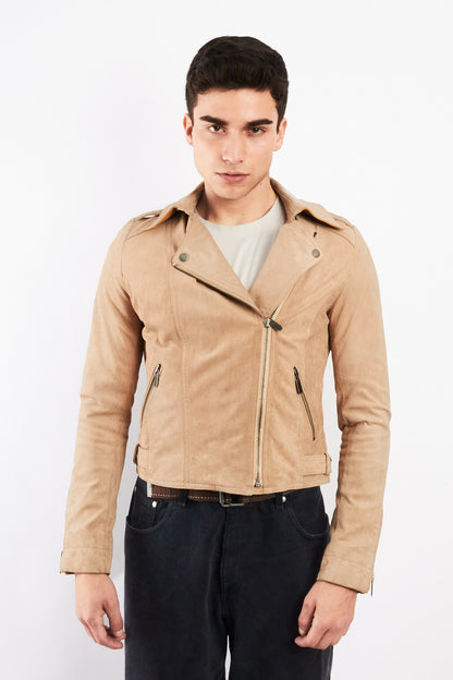2000 Vintage Tommy Hilfiger Beige Suede Boxy Biker Jacket (S)