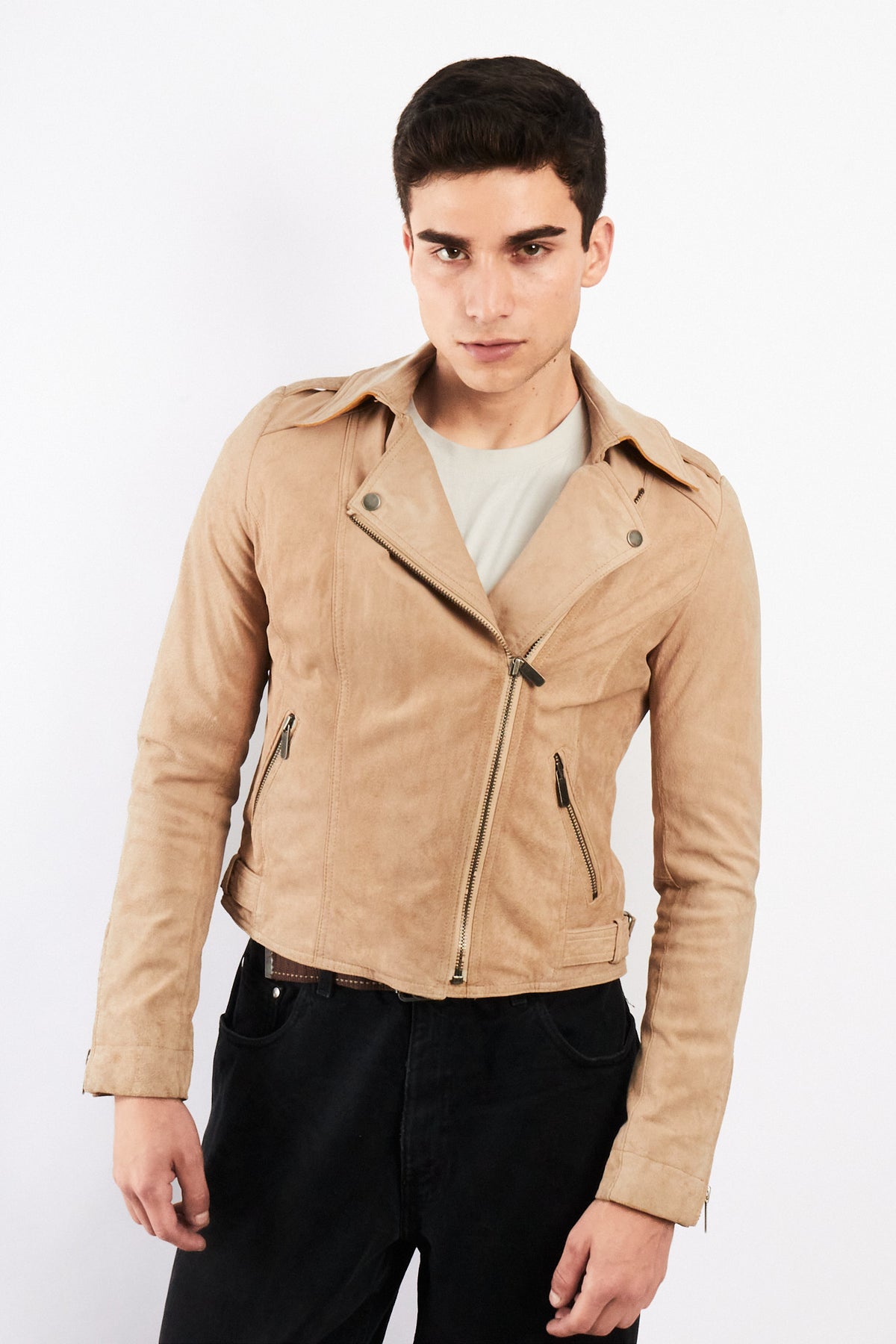 2000 Vintage Tommy Hilfiger Beige Suede Boxy Biker Jacket (S)